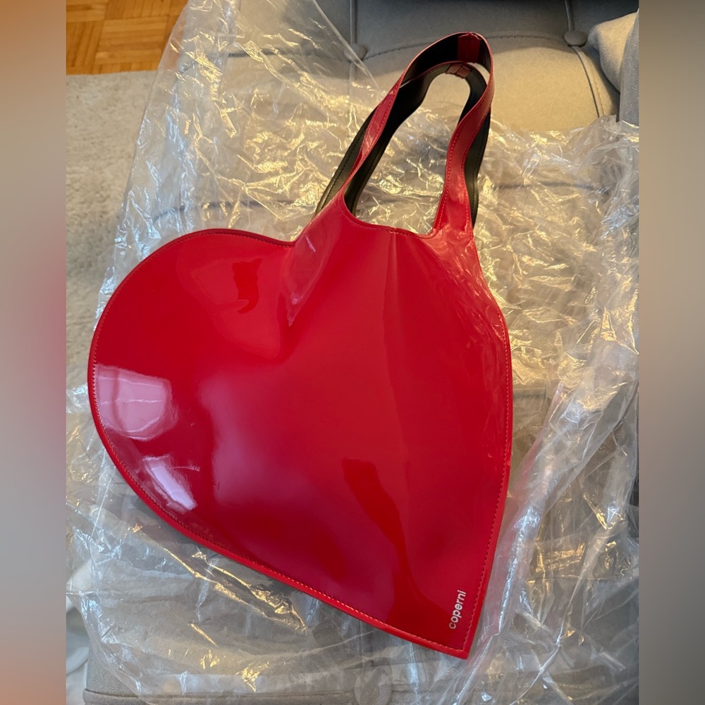 Coperni mini heart patent faux leather tote